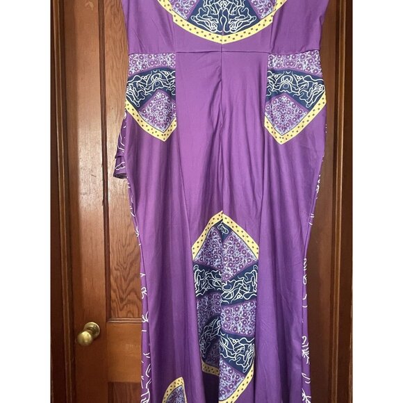 African Mermaid Dress Cap Sleeve Square Neck Floor Length Geometric Womens 2XL - Picture 9 of 12